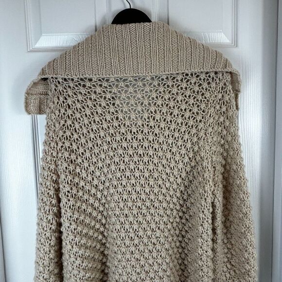 Talbots Women Sz M Ivory Cardigan Chunky Wool Alpaca Blend Sweater Wide Collar U - Picture 8 of 12